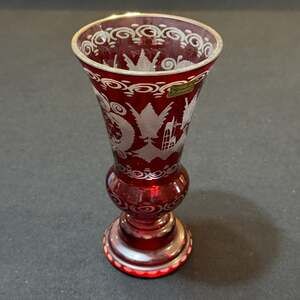 Vintage 1920s Egermann German Ruby Red Bohemian Czech Art Glass Vase 8”